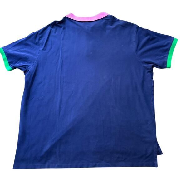 Vintage Polo Ralph Lauren 3XB Blue Polo Pink Collar Green Placket Sleeve Trim - Picture 2 of 8